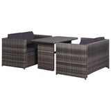 vidaXL 3-delige Loungeset met kussens poly rattan zwart