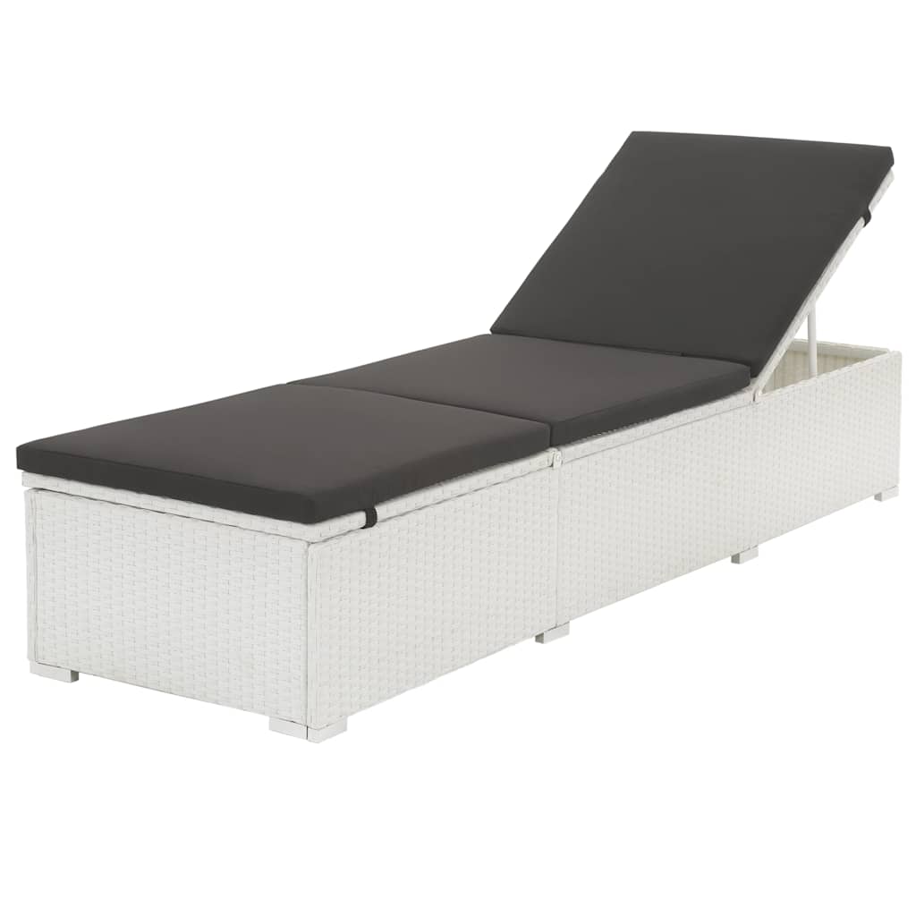 vidaXL Ligbed met kussen poly rattan wit