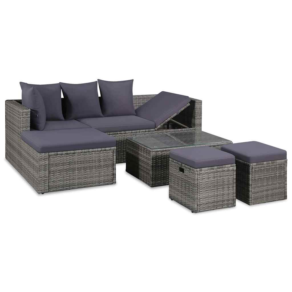 vidaXL 4-delige Loungeset met kussens poly rattan bruin