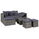 vidaXL 4-delige Loungeset met kussens poly rattan bruin