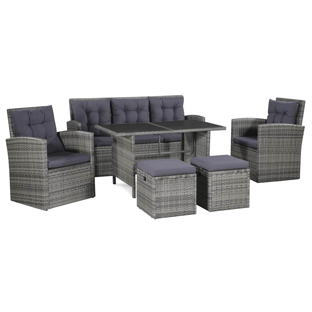 vidaXL 6-delige Tuinset met kussens poly rattan zwart