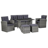 vidaXL 6-delige Tuinset met kussens poly rattan zwart