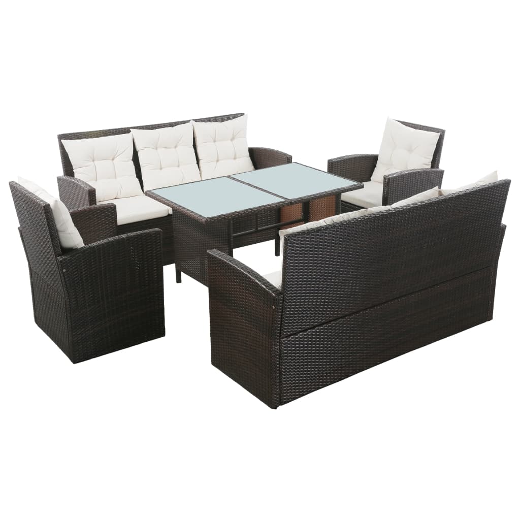 vidaXL 5-piece Lounge Set with Cushions Poly Rattan Black