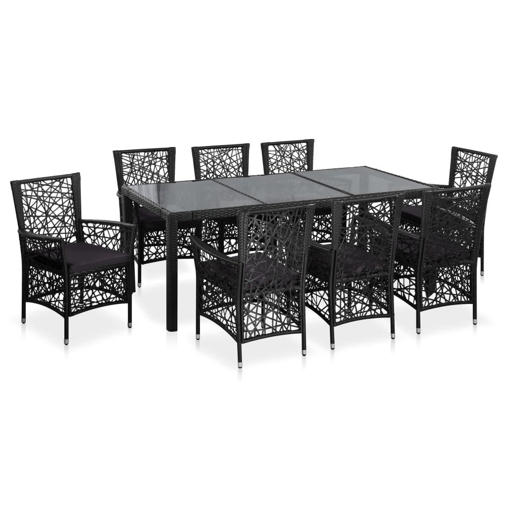 vidaXL 9-piece Garden Dining Set Poly Rattan Black