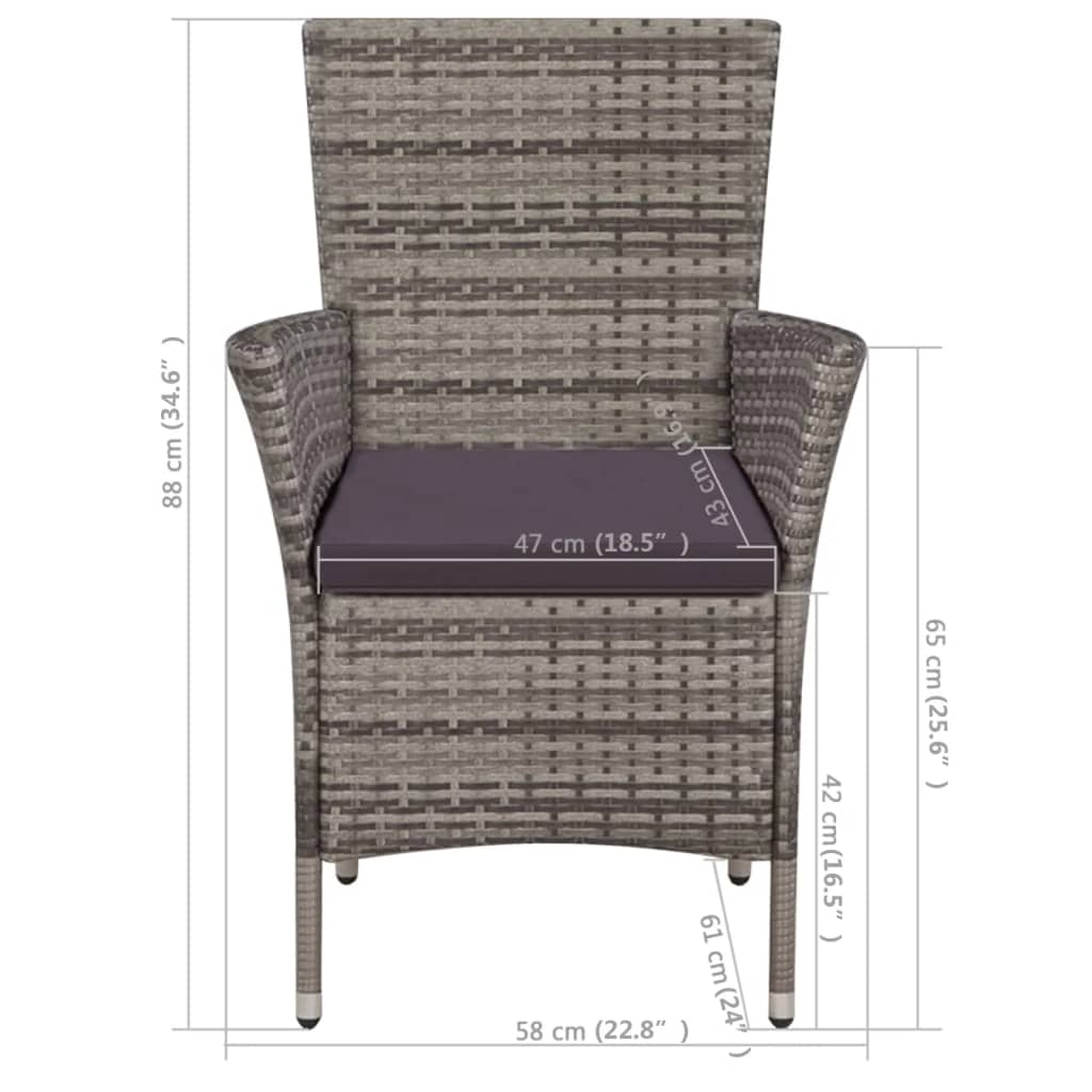 vidaXL Tuinstoel en kruk met kussens poly rattan bruin