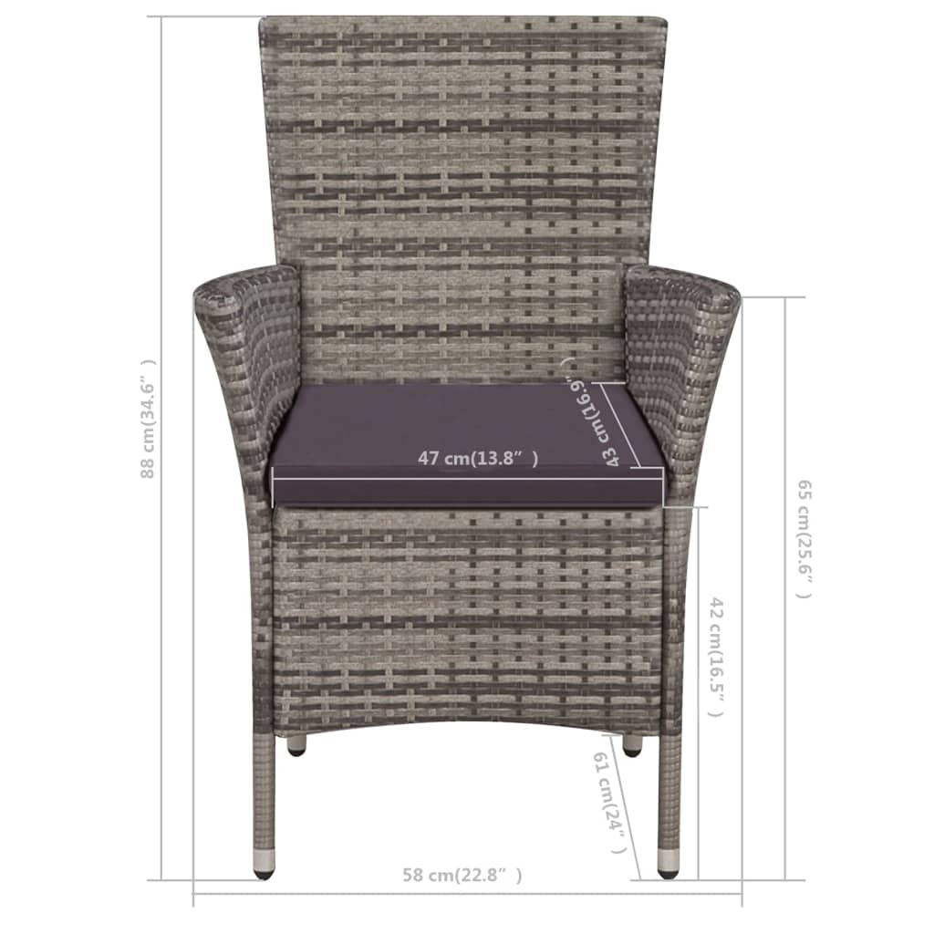 vidaXL 3-delige Bistroset poly rattan bruin