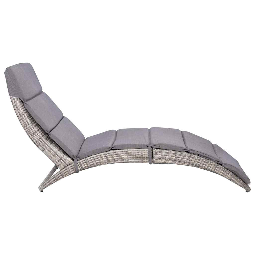 vidaXL Ligbed inklapbaar met kussen poly rattan bruin
