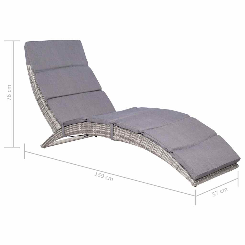 vidaXL Ligbed inklapbaar met kussen poly rattan bruin