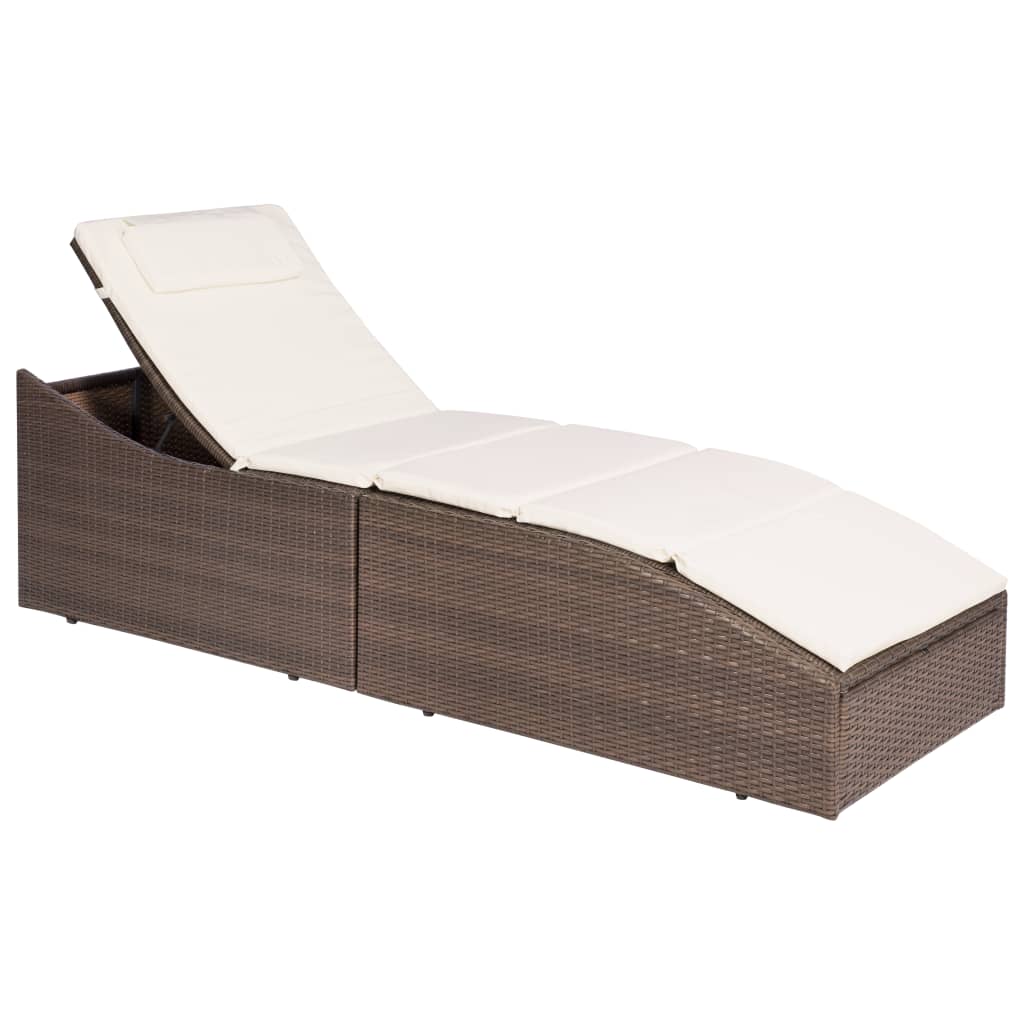 vidaXL Sun Lounger with Cushion Poly Rattan Black