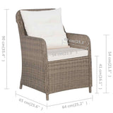 vidaXL 3-delige Bistroset met kussens poly rattan bruin