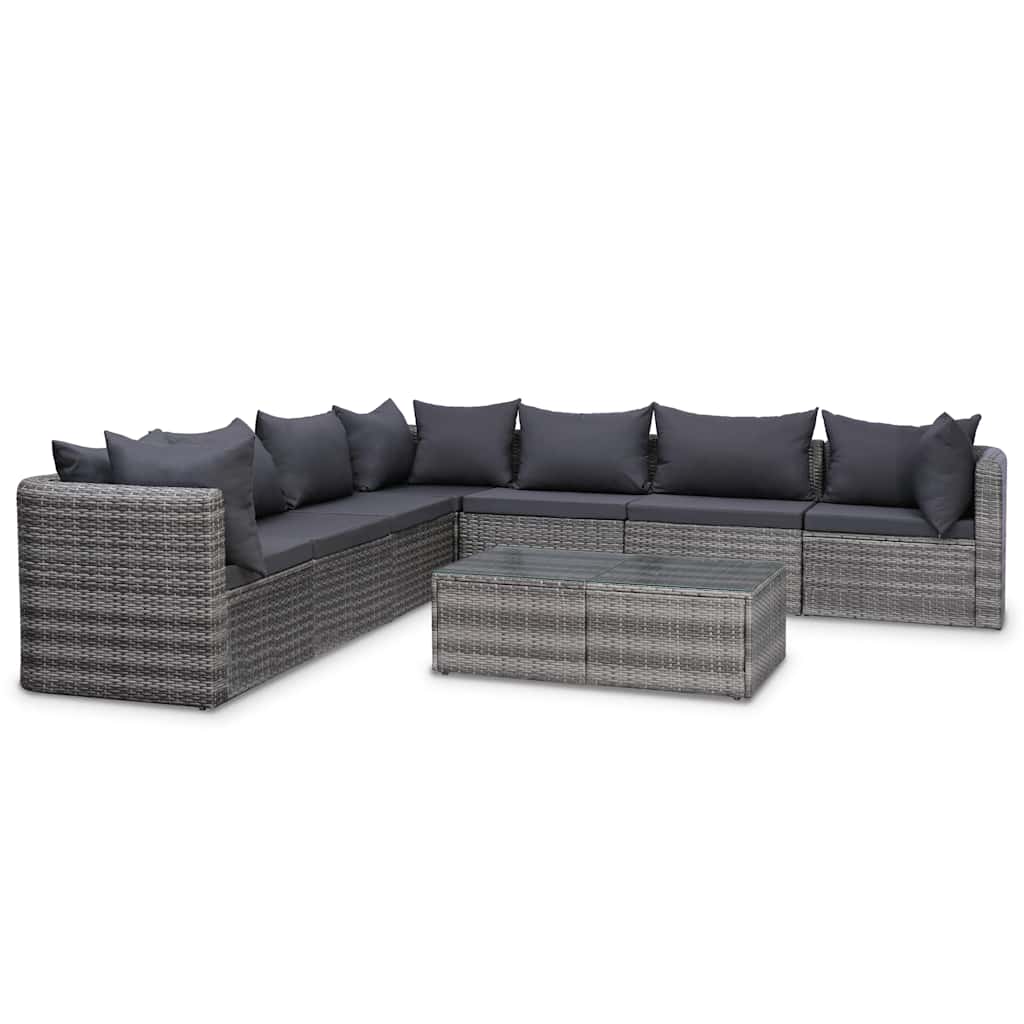 vidaXL 8-Piece Lounge Set with Cushions Poly Rattan Grey