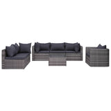 vidaXL 8-Piece Lounge Set with Cushions Poly Rattan Grey