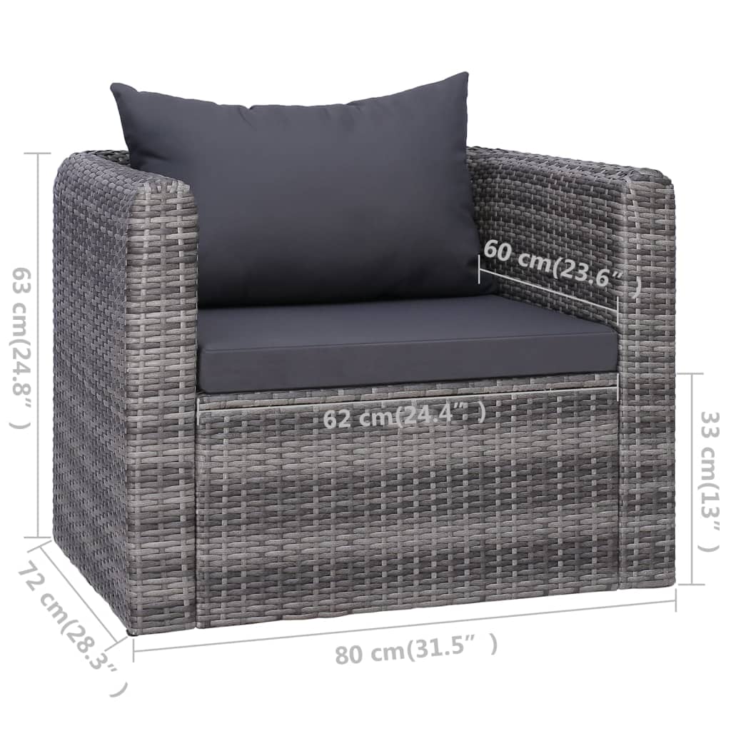 vidaXL 8-Piece Lounge Set with Cushions Poly Rattan Grey