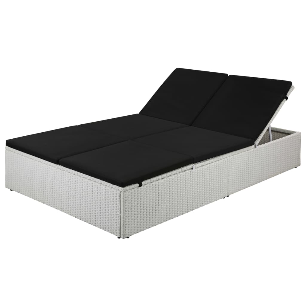 vidaXL Ligbed tweepersoons met kussen poly rattan bruin