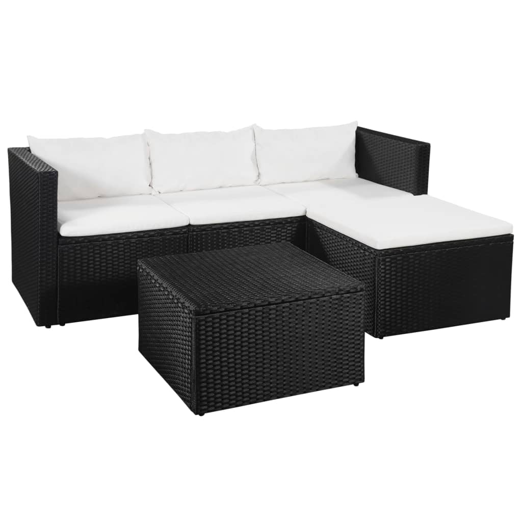 vidaXL 3-Piece Poly Rattan Lounge Set Black and White