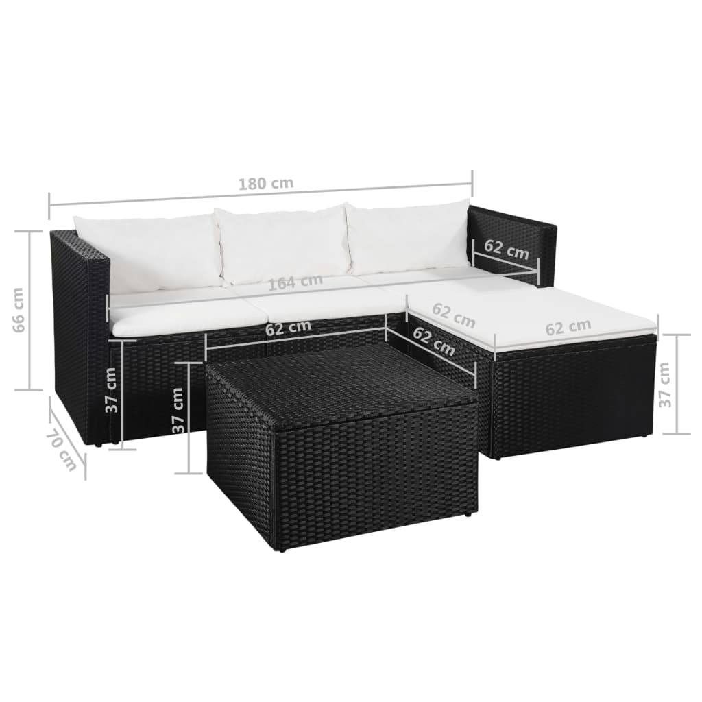 vidaXL 3-Piece Poly Rattan Lounge Set Black and White