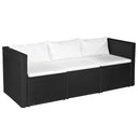 vidaXL Tuinbank 3-zits zwart poly rattan met witte kussens