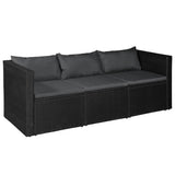 vidaXL Tuinbank 3-zits zwart poly rattan met witte kussens