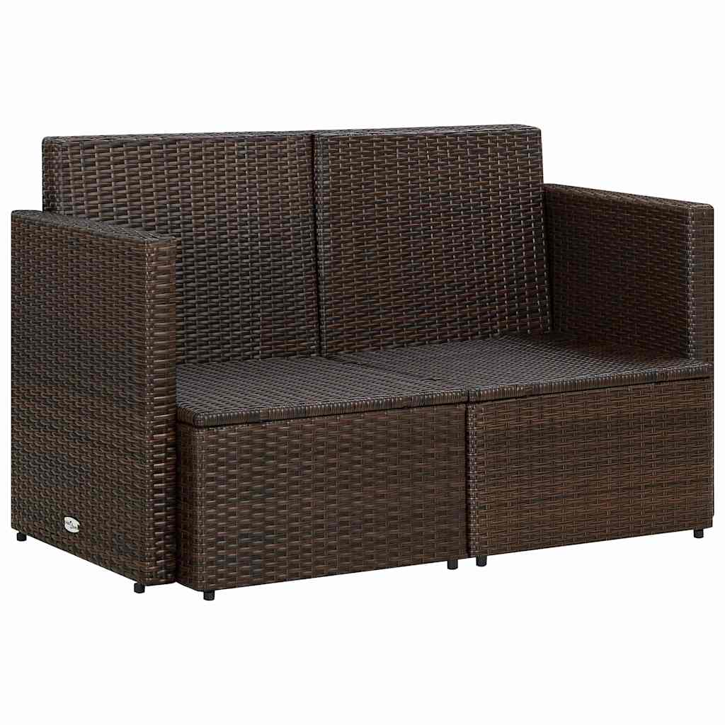 vidaXL Tuinbank 2-zits met kussens poly rattan bruin