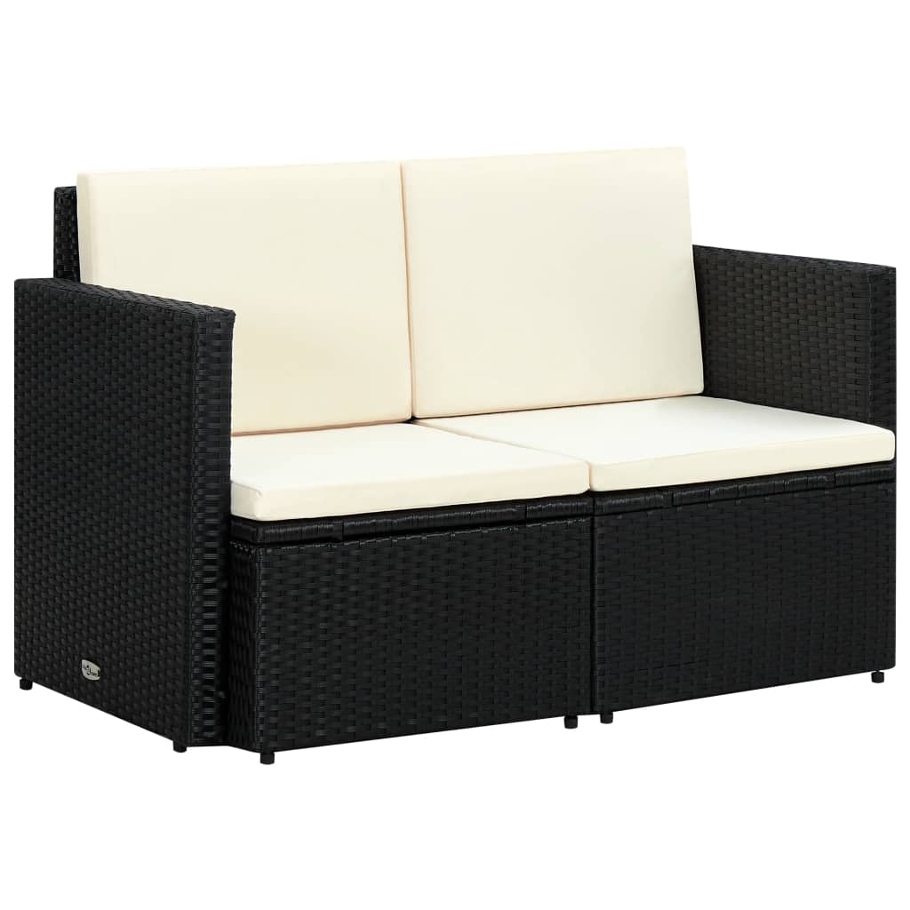 vidaXL Tuinbank 2-zits met kussens poly rattan bruin