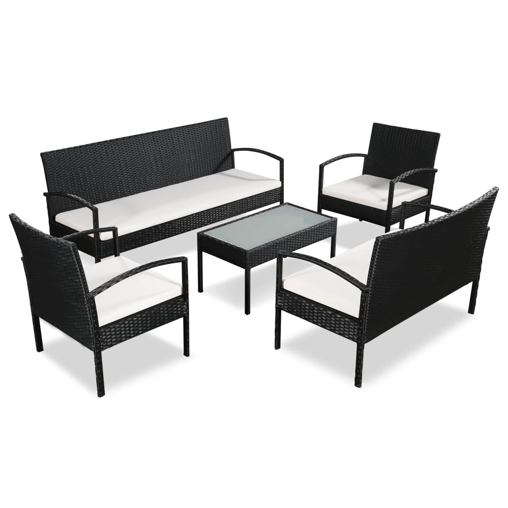 vidaXL 5-delige Loungeset met kussens poly rattan bruin