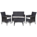 vidaXL 4-delige Loungeset met kussens poly rattan zwart