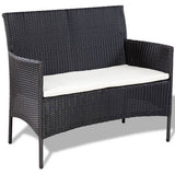 vidaXL 4-delige Loungeset met kussens poly rattan zwart