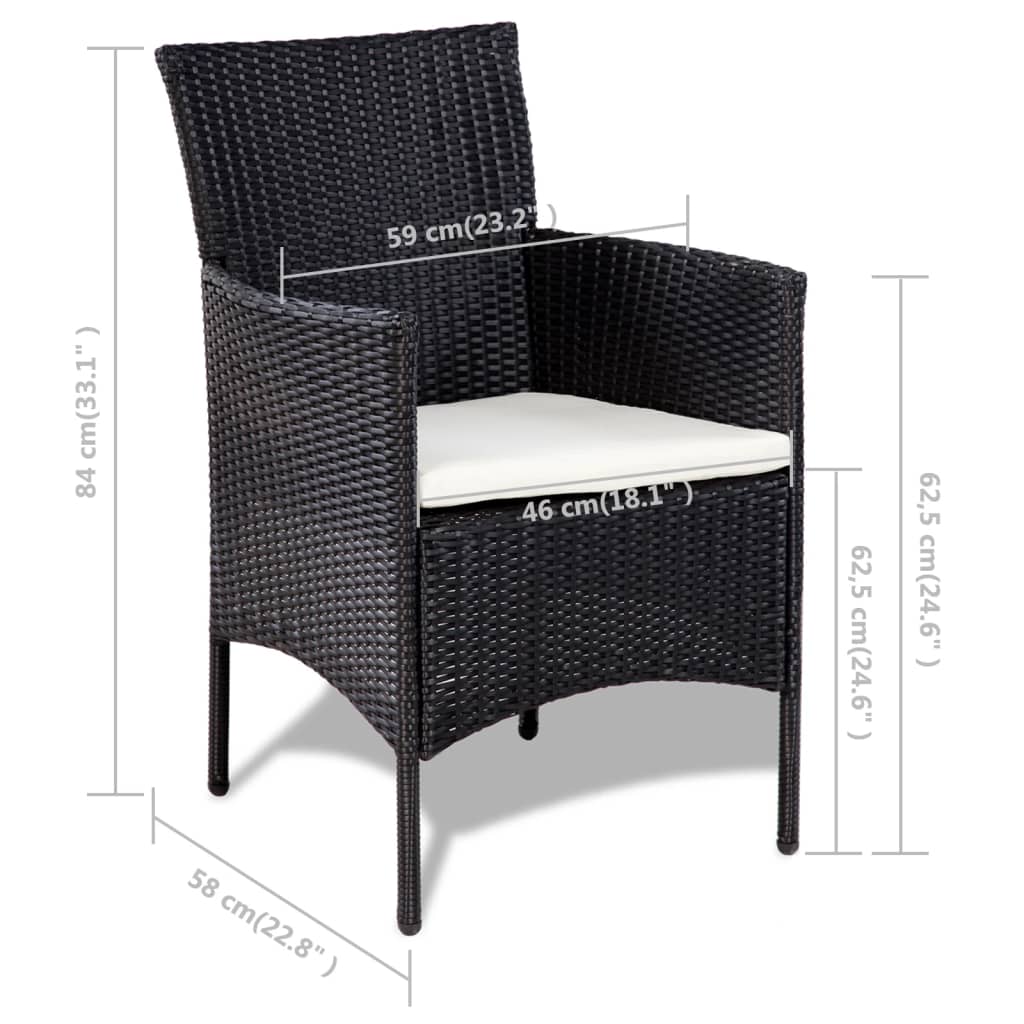 vidaXL 4-delige Loungeset met kussens poly rattan zwart
