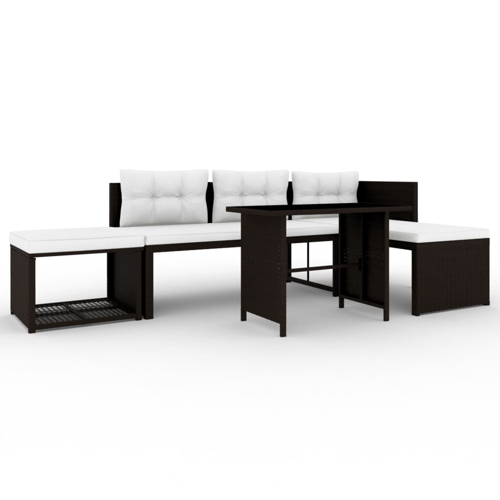 vidaXL 4-Piece Garden Lounge Set with Cushions Poly Rattan Grey