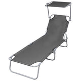 vidaXL Foldable Sun Lounger with Canopy Steel Apple Green