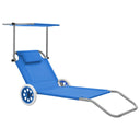 vidaXL Foldable Sun Lounger with Canopy and Wheels Steel Blue