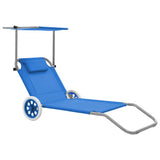 vidaXL Foldable Sun Lounger with Canopy and Wheels Steel Blue