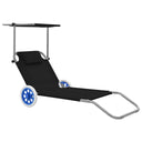 vidaXL Foldable Sun Lounger with Canopy and Wheels Steel Blue