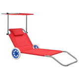 vidaXL Foldable Sun Lounger with Canopy and Wheels Steel Blue