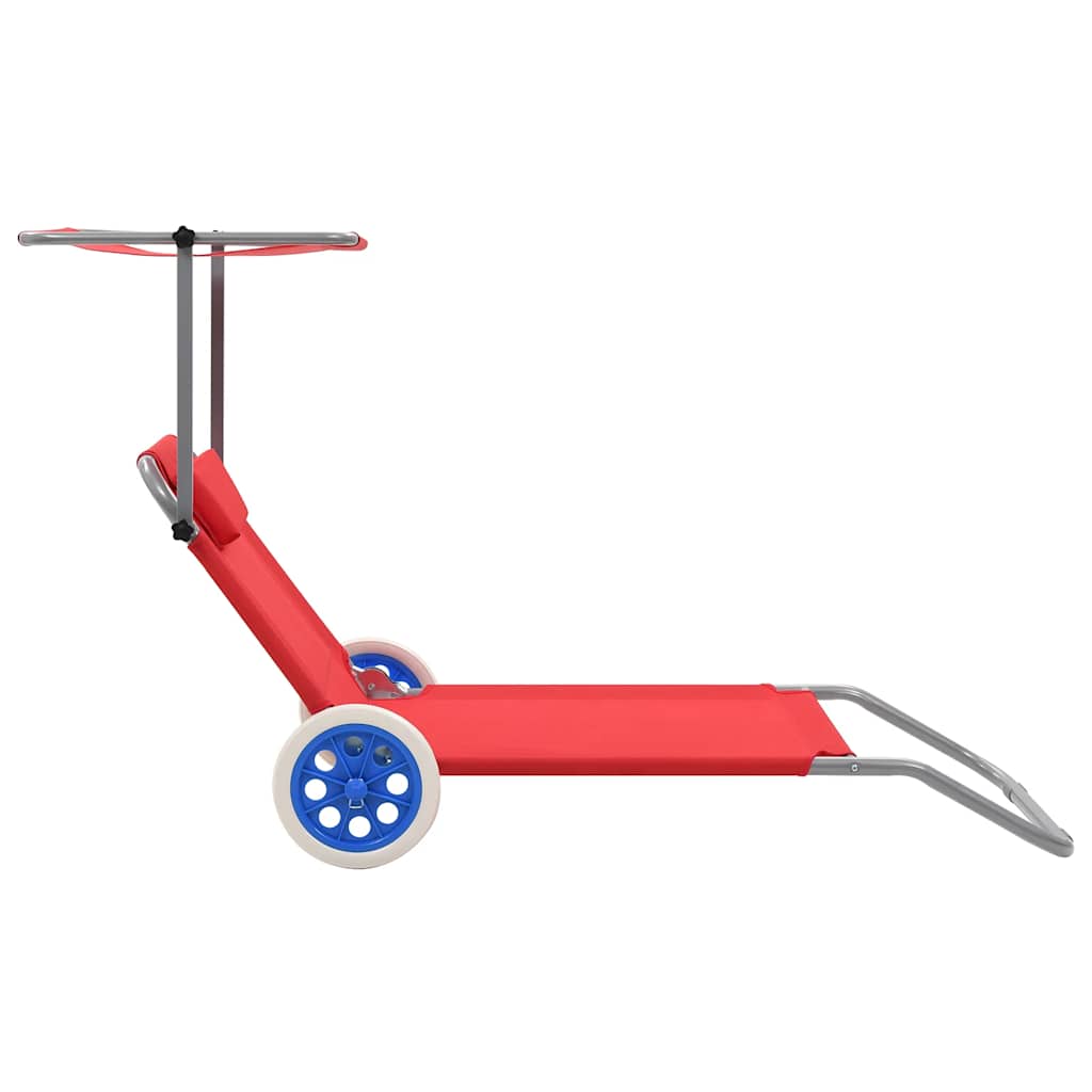 vidaXL Foldable Sun Lounger with Canopy and Wheels Steel Blue