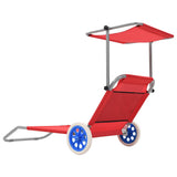 vidaXL Foldable Sun Lounger with Canopy and Wheels Steel Blue