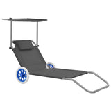 vidaXL Foldable Sun Lounger with Canopy and Wheels Steel Blue