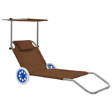 vidaXL Foldable Sun Lounger with Canopy and Wheels Steel Blue