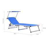 vidaXL Ligbed inklapbaar met dak aluminium en textileen blauw