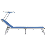 vidaXL Ligbed inklapbaar met dak aluminium en textileen blauw