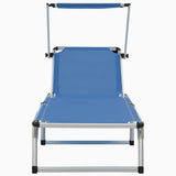 vidaXL Ligbed inklapbaar met dak aluminium en textileen blauw