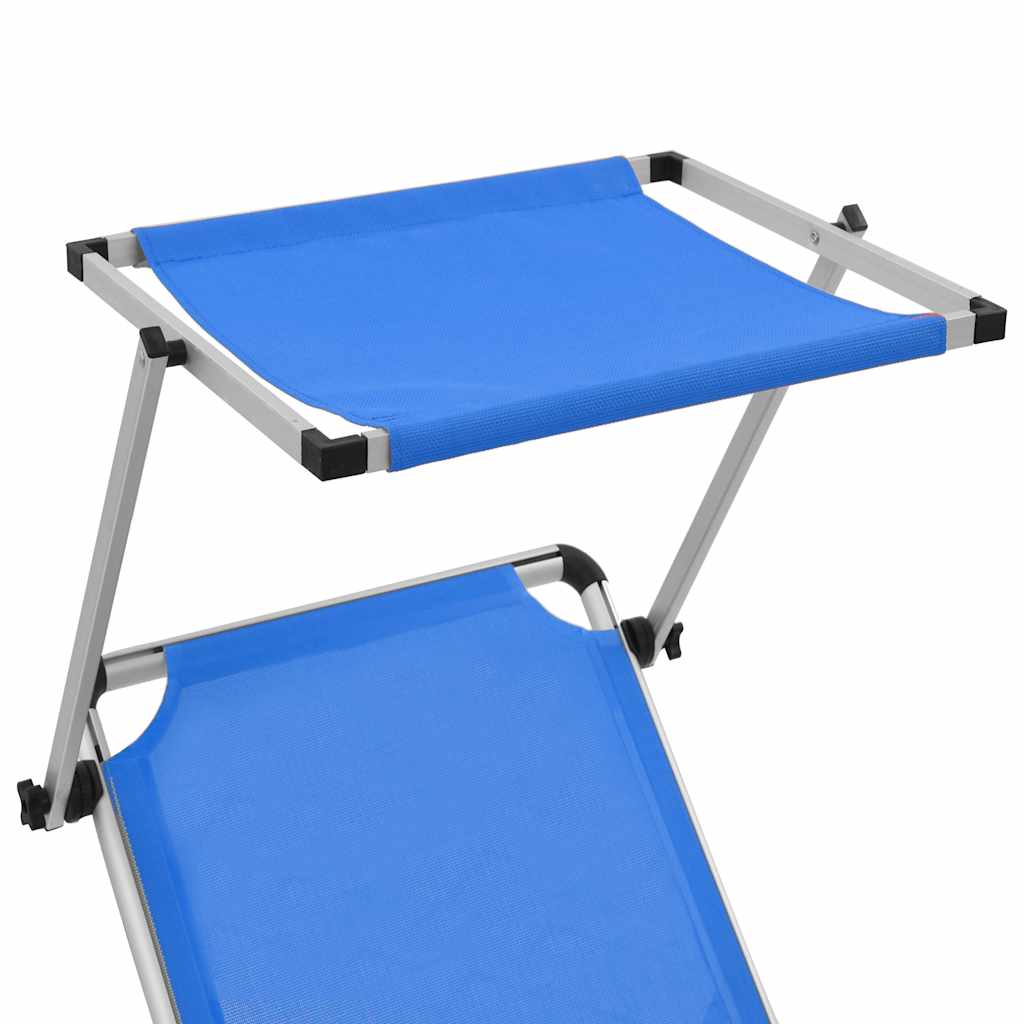 vidaXL Ligbed inklapbaar met dak aluminium en textileen blauw