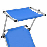 vidaXL Ligbed inklapbaar met dak aluminium en textileen blauw