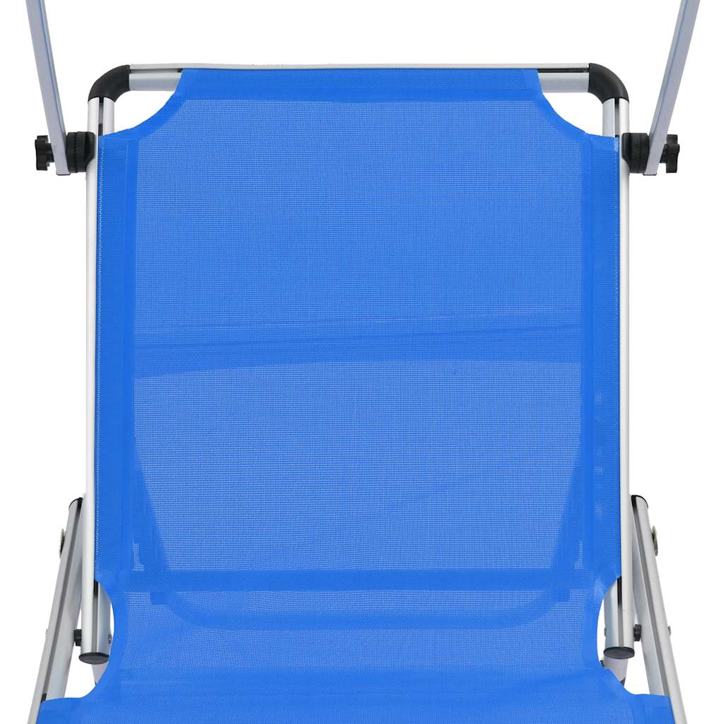 vidaXL Ligbed inklapbaar met dak aluminium en textileen blauw
