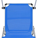 vidaXL Ligbed inklapbaar met dak aluminium en textileen blauw
