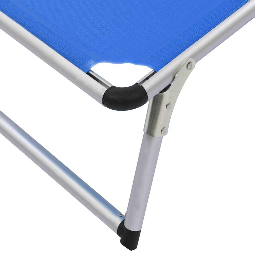 vidaXL Ligbed inklapbaar met dak aluminium en textileen blauw