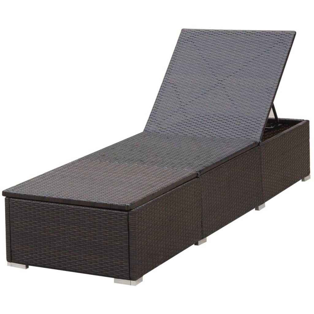 vidaXL Ligbed met kussen poly rattan bruin