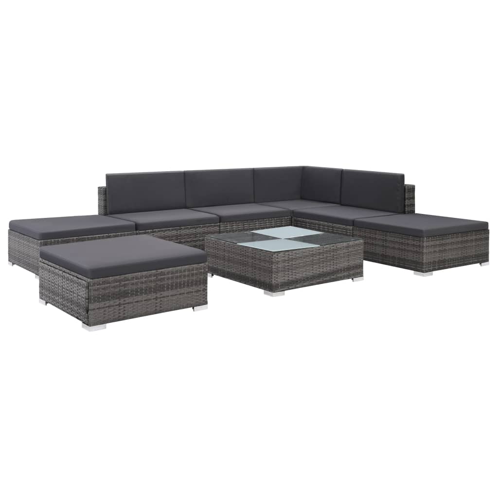 vidaXL 8-Piece Poly Rattan Lounge Set with Cushions Brown