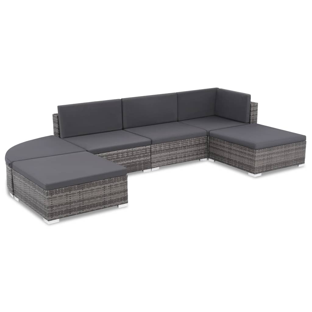 vidaXL 6-delige Loungeset met kussens poly rattan bruin