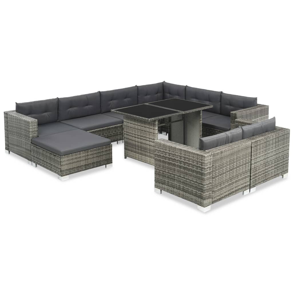 vidaXL 10-delige Loungeset met kussens poly rattan bruin